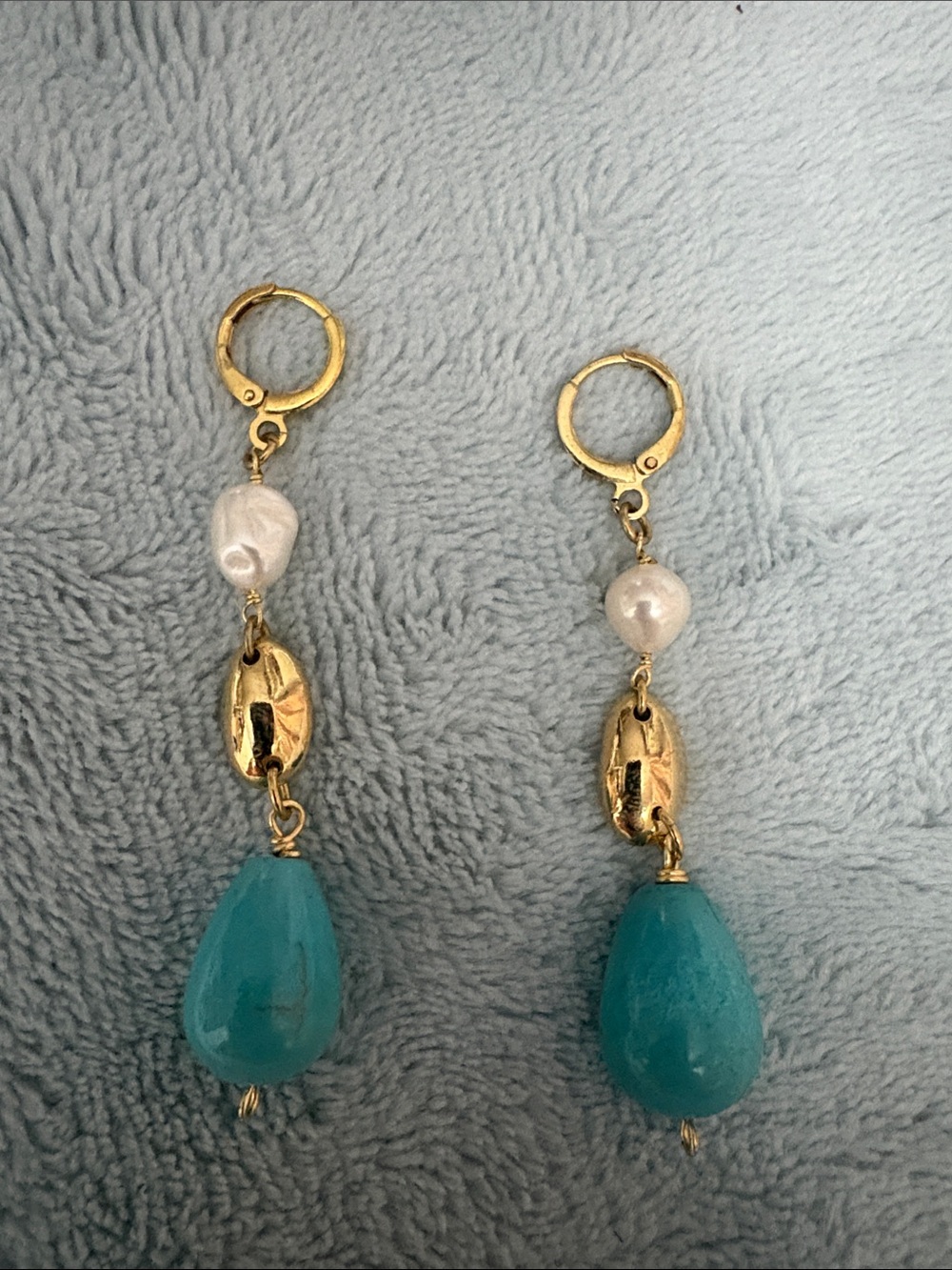 Mayamar Gold Drop Earrings with Pearl and Turquoise Teardrop